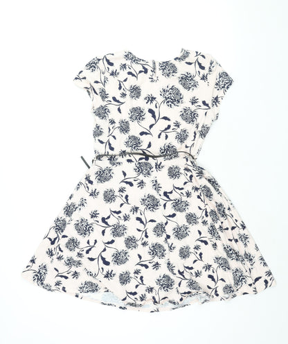 Dorothy Perkins Womens Pink Floral Cotton Fit & Flare Size 12 Round Neck Button - Belted