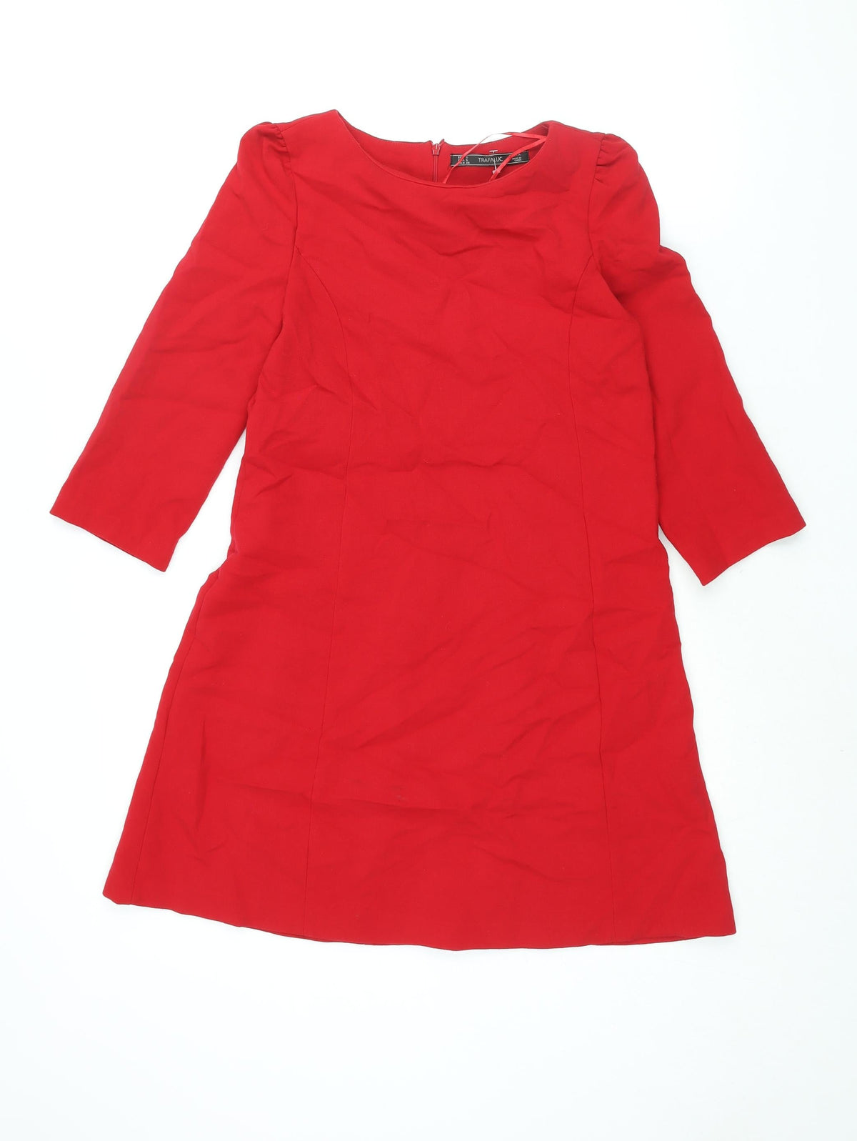 Zara Womens Red Polyester A-Line Size S Round Neck Zip