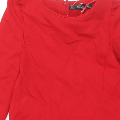 Zara Womens Red Polyester A-Line Size S Round Neck Zip