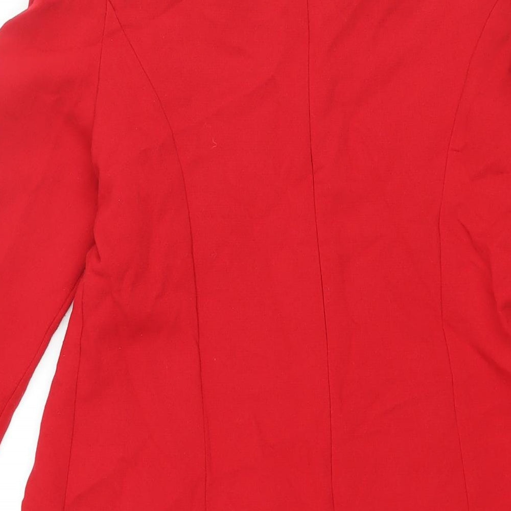 Zara Womens Red Polyester A-Line Size S Round Neck Zip