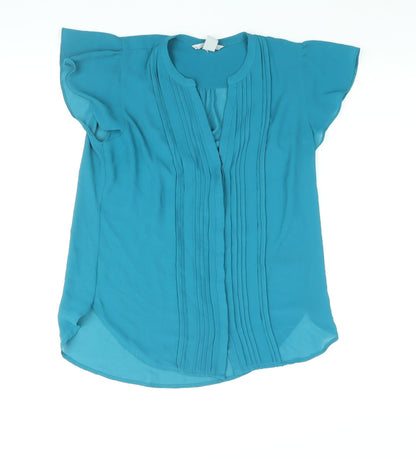 Womens UK Size 10 H&M Blue Basic Button-Up
