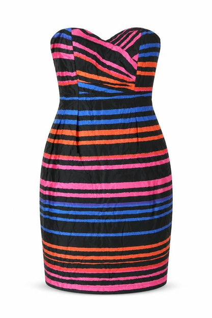 H&M Womens Multicoloured Striped Polyester Mini Size 8 Sweetheart Zip