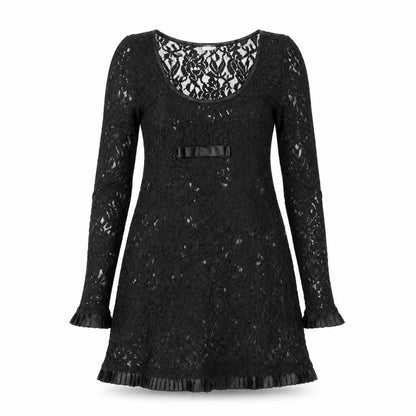 River Island Womens Black Polyester A-Line Size 8 Round Neck Pullover - Pleated Frill Bow
