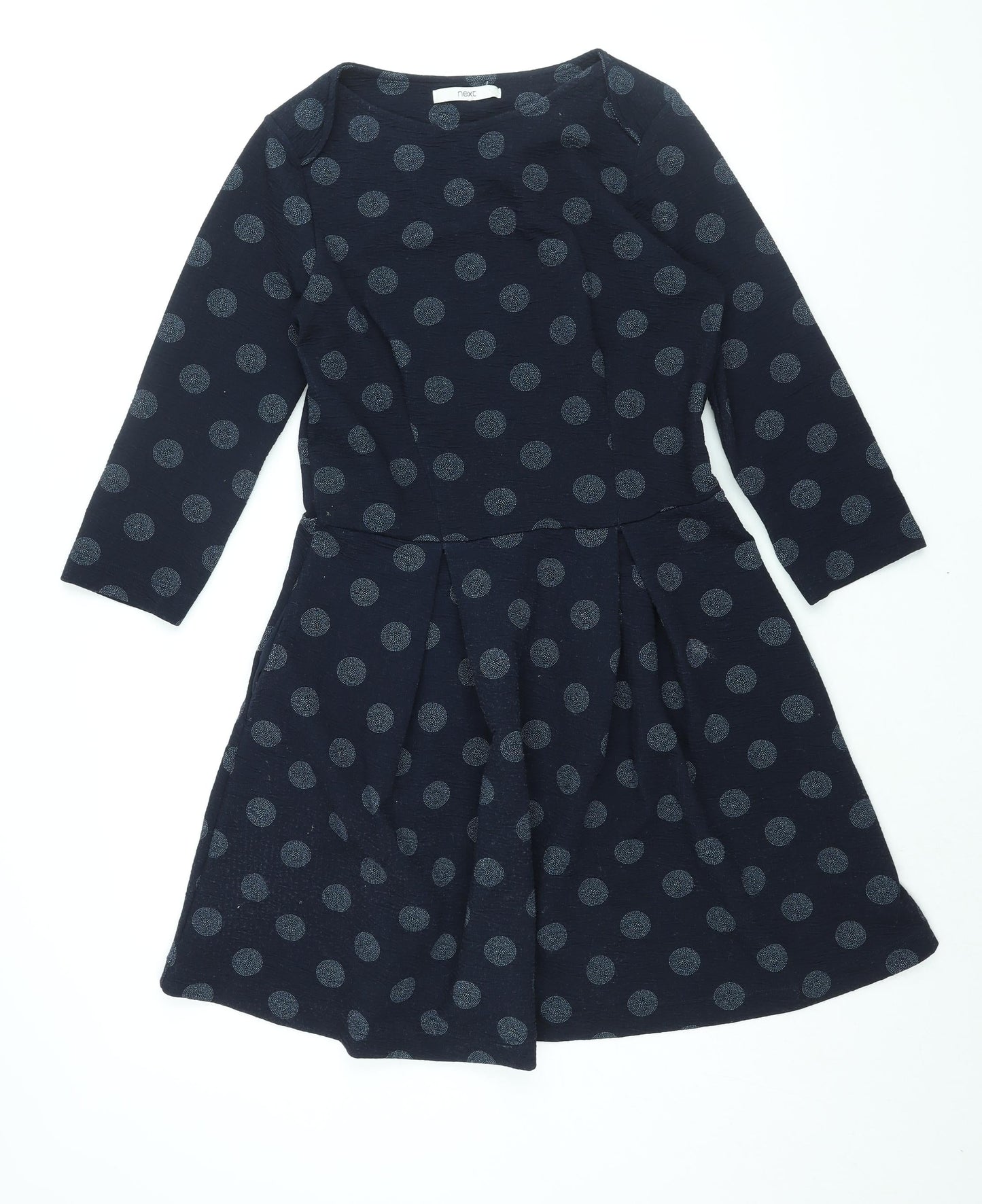 NEXT Womens Blue Polka Dot Polyester A-Line Size 14 Round Neck Pullover