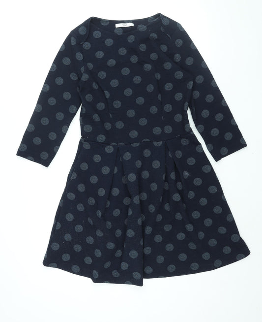 NEXT Womens Blue Polka Dot Polyester A-Line Size 14 Round Neck Pullover