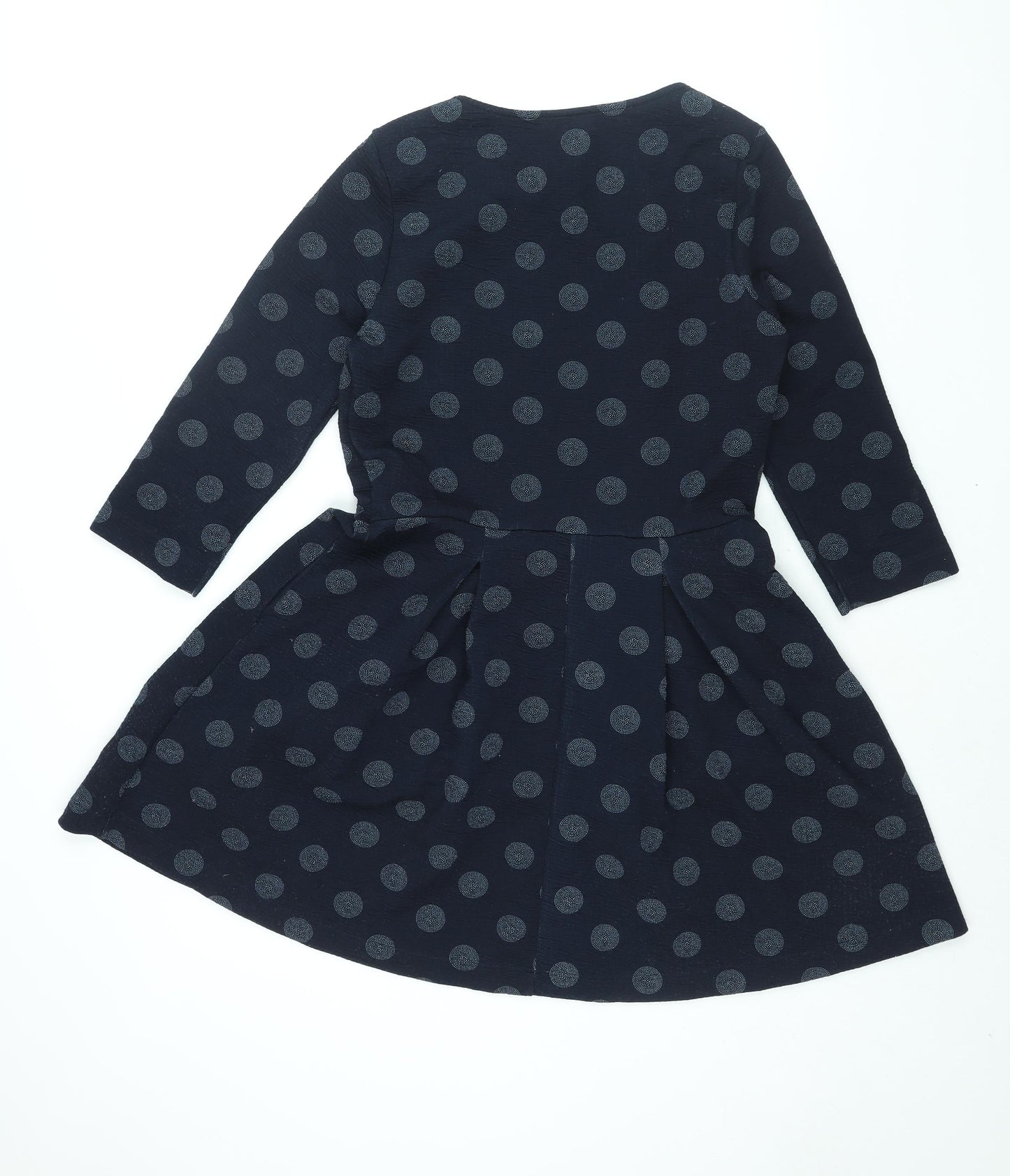 NEXT Womens Blue Polka Dot Polyester A-Line Size 14 Round Neck Pullover