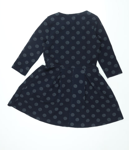 NEXT Womens Blue Polka Dot Polyester A-Line Size 14 Round Neck Pullover