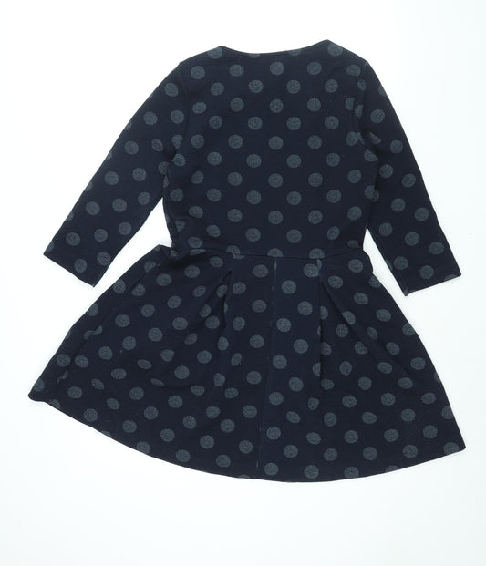 NEXT Womens Blue Polka Dot Polyester A-Line Size 14 Round Neck Pullover