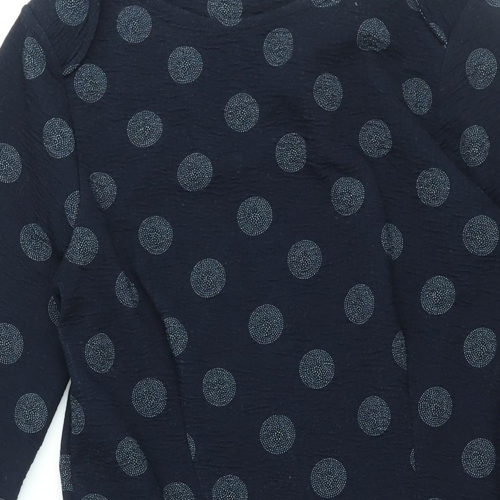 NEXT Womens Blue Polka Dot Polyester A-Line Size 14 Round Neck Pullover