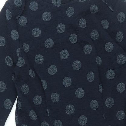 NEXT Womens Blue Polka Dot Polyester A-Line Size 14 Round Neck Pullover
