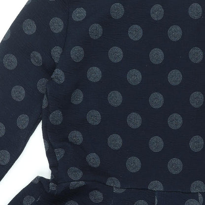 NEXT Womens Blue Polka Dot Polyester A-Line Size 14 Round Neck Pullover