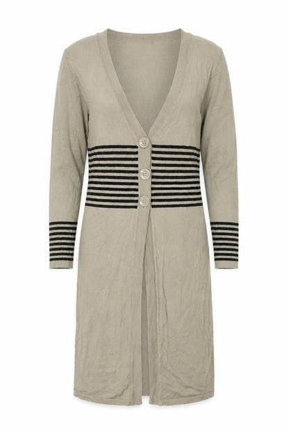 Bonprix Womens Brown V-Neck Viscose Cardigan Jumper Size 8 - Size 8-10 Stripe Detail
