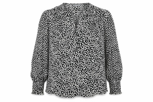 Front view of Principles women’s black geometric cotton basic blouse, size UK 10, v-neck