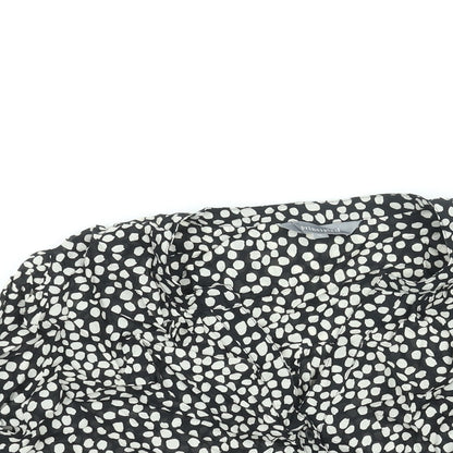 Principles Womens Black Geometric Cotton Basic Blouse Size 10 V-Neck
