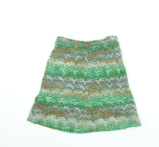 Country Casuals Womens Green Geometric Acrylic A-Line Skirt Size 12 Zip