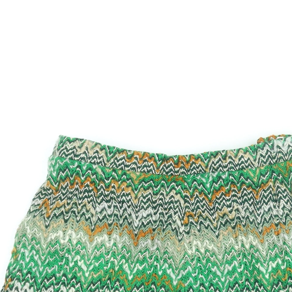 Country Casuals Womens Green Geometric Acrylic A-Line Skirt Size 12 Zip