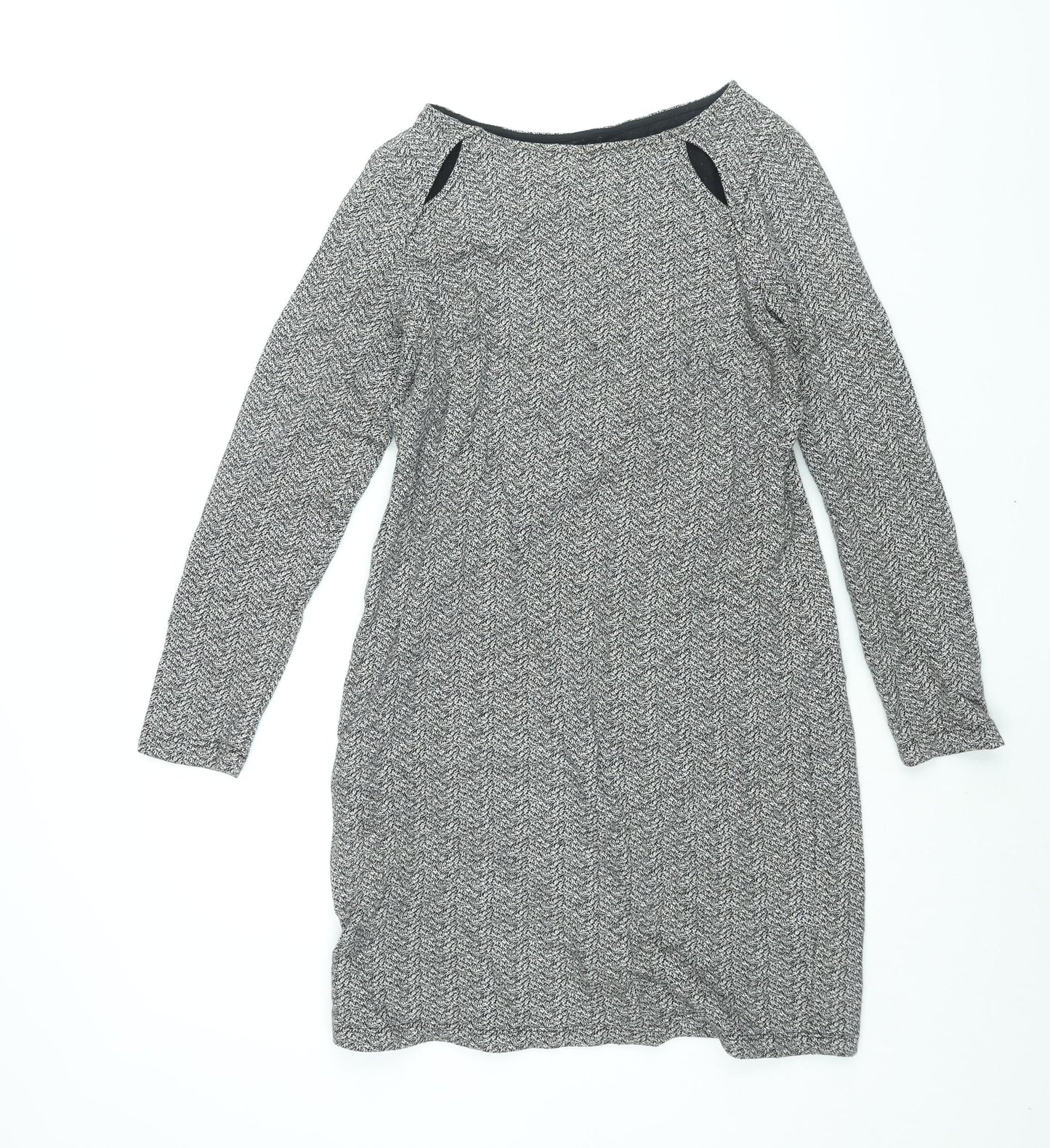 Marks and Spencer Womens Grey Geometric Cotton Mini Size 12 Boat Neck Pullover