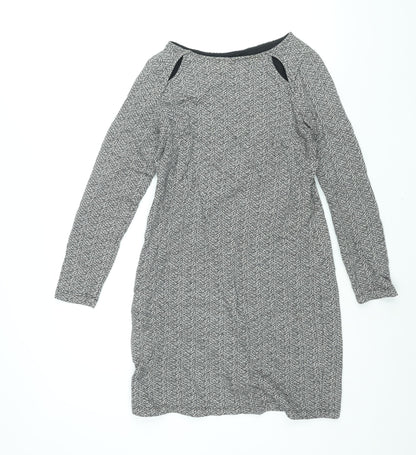 Marks and Spencer Womens Grey Geometric Cotton Mini Size 12 Boat Neck Pullover