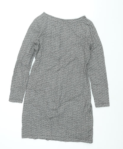 Marks and Spencer Womens Grey Geometric Cotton Mini Size 12 Boat Neck Pullover