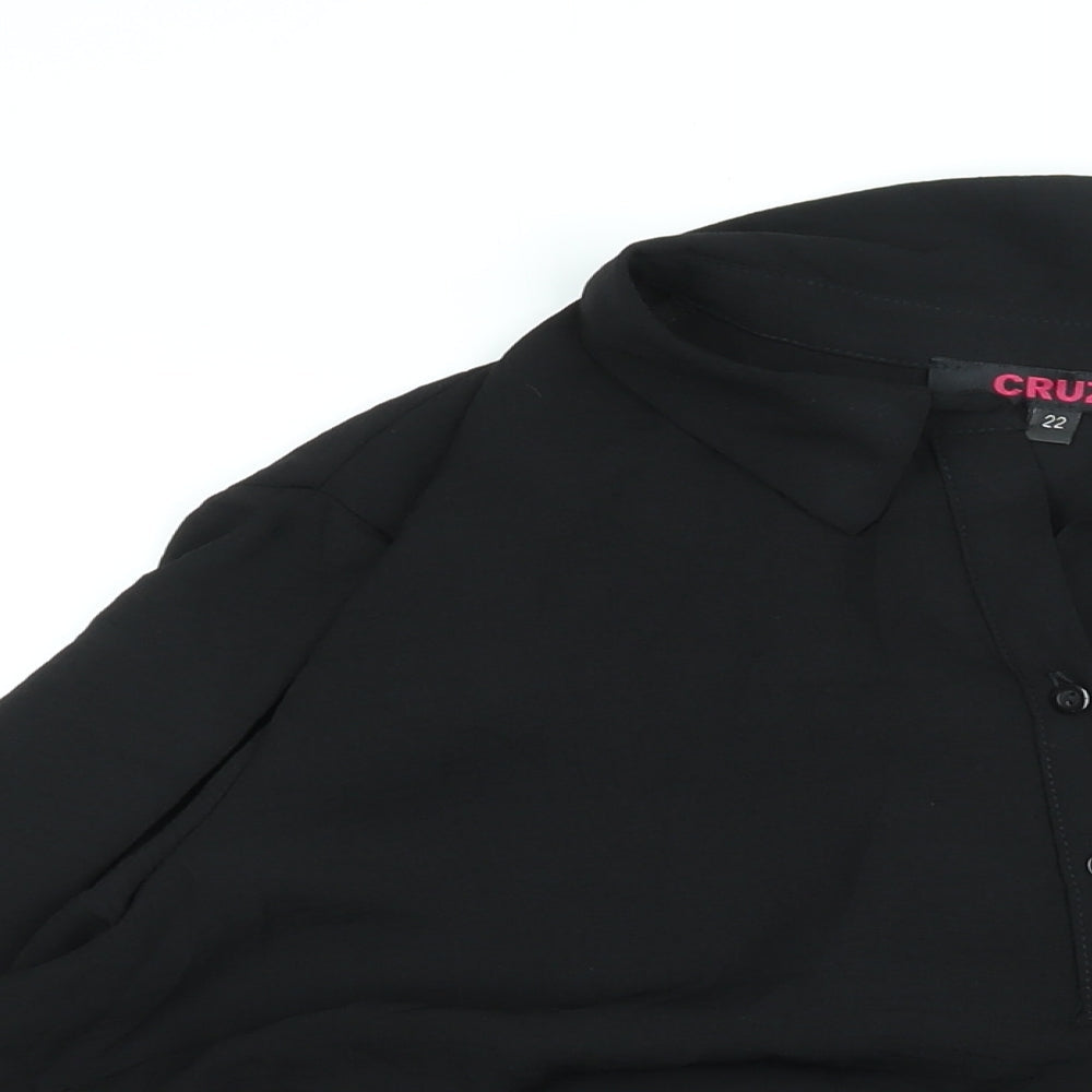 Cruz Womens Black Polyester Basic Blouse Size 22 Collared