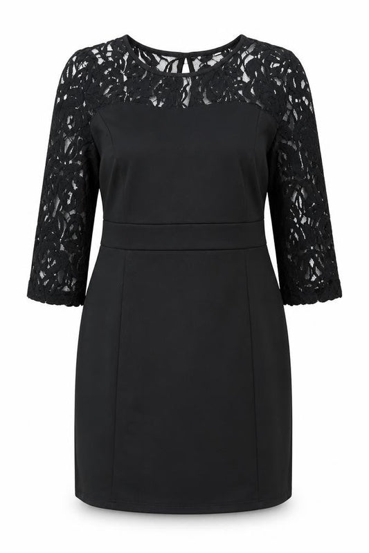 Epilogue Womens Black Cotton Shift Size 14 Round Neck Button - Lace Detail