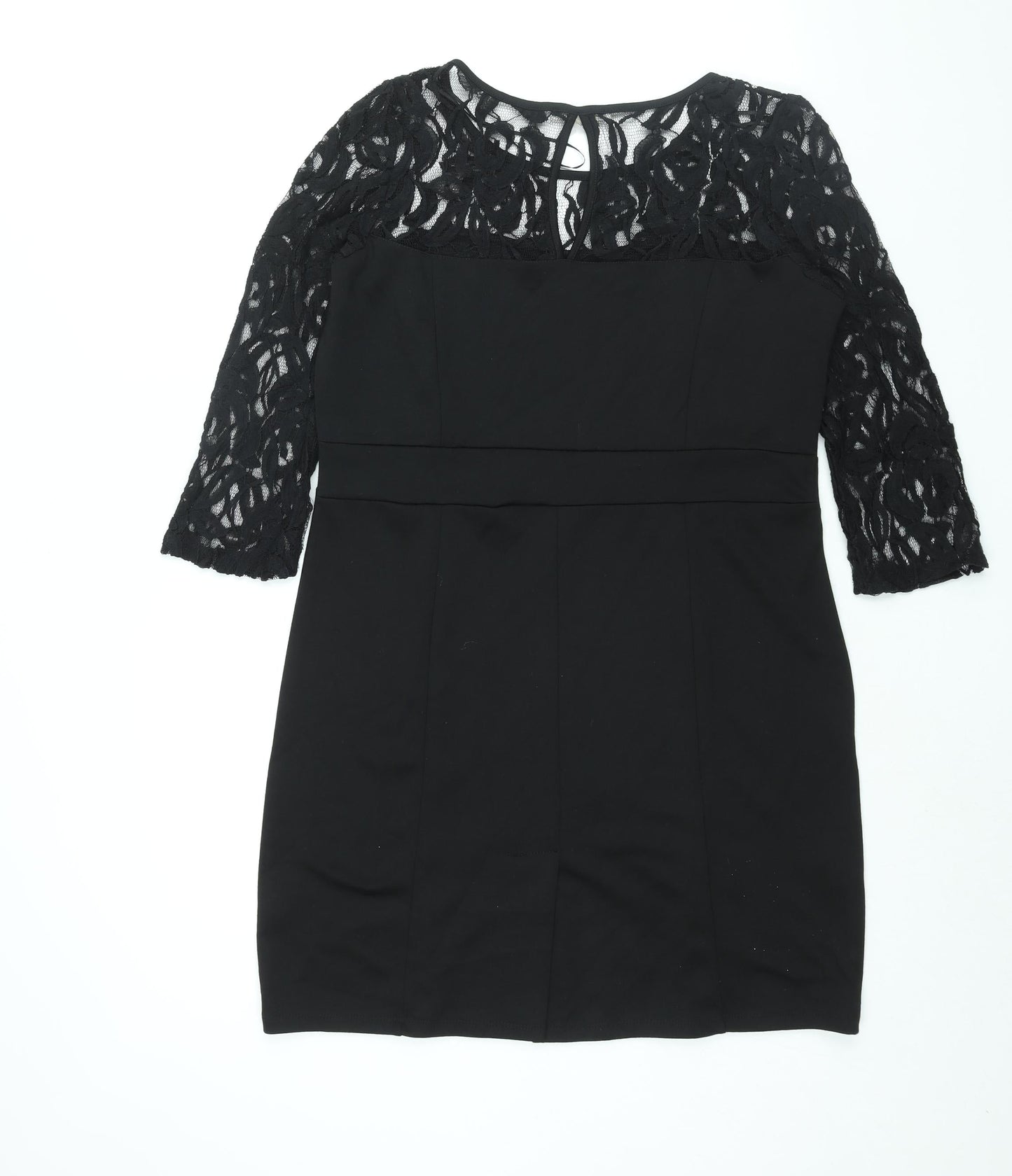 Epilogue Womens Black Cotton Shift Size 14 Round Neck Button - Lace Detail