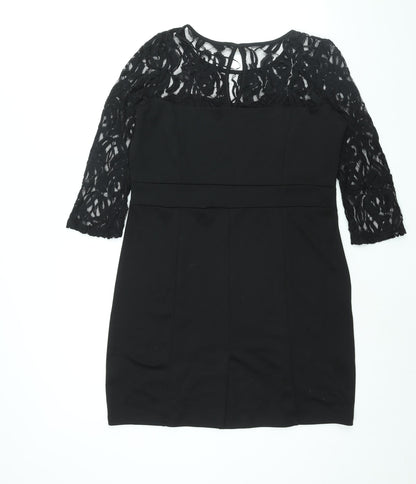 Epilogue Womens Black Cotton Shift Size 14 Round Neck Button - Lace Detail