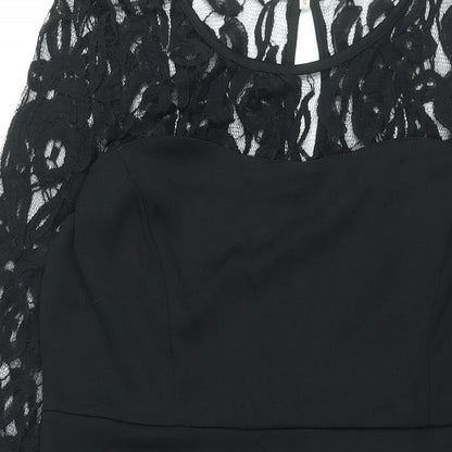 Epilogue Womens Black Cotton Shift Size 14 Round Neck Button - Lace Detail