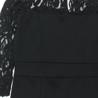 Epilogue Womens Black Cotton Shift Size 14 Round Neck Button - Lace Detail