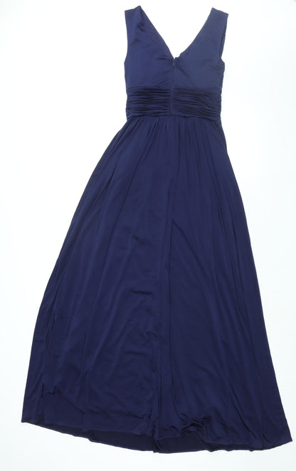 John Lewis Womens Blue Polyester Maxi Size 8 V-Neck Zip