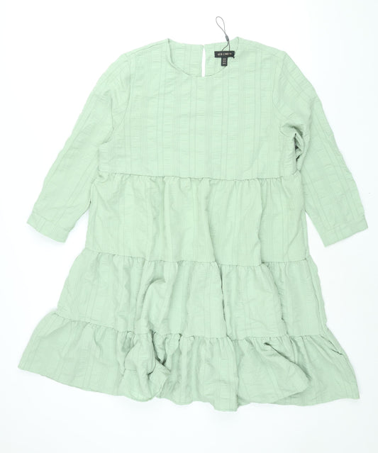 QED London Womens Green Polyester Shift Size M Round Neck Button - Smocked