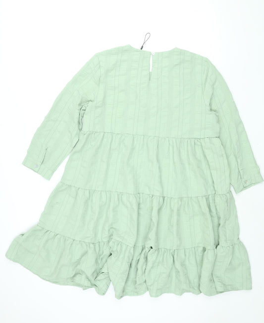 QED London Womens Green Polyester Shift Size M Round Neck Button - Smocked
