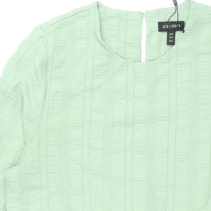 QED London Womens Green Polyester Shift Size M Round Neck Button - Smocked
