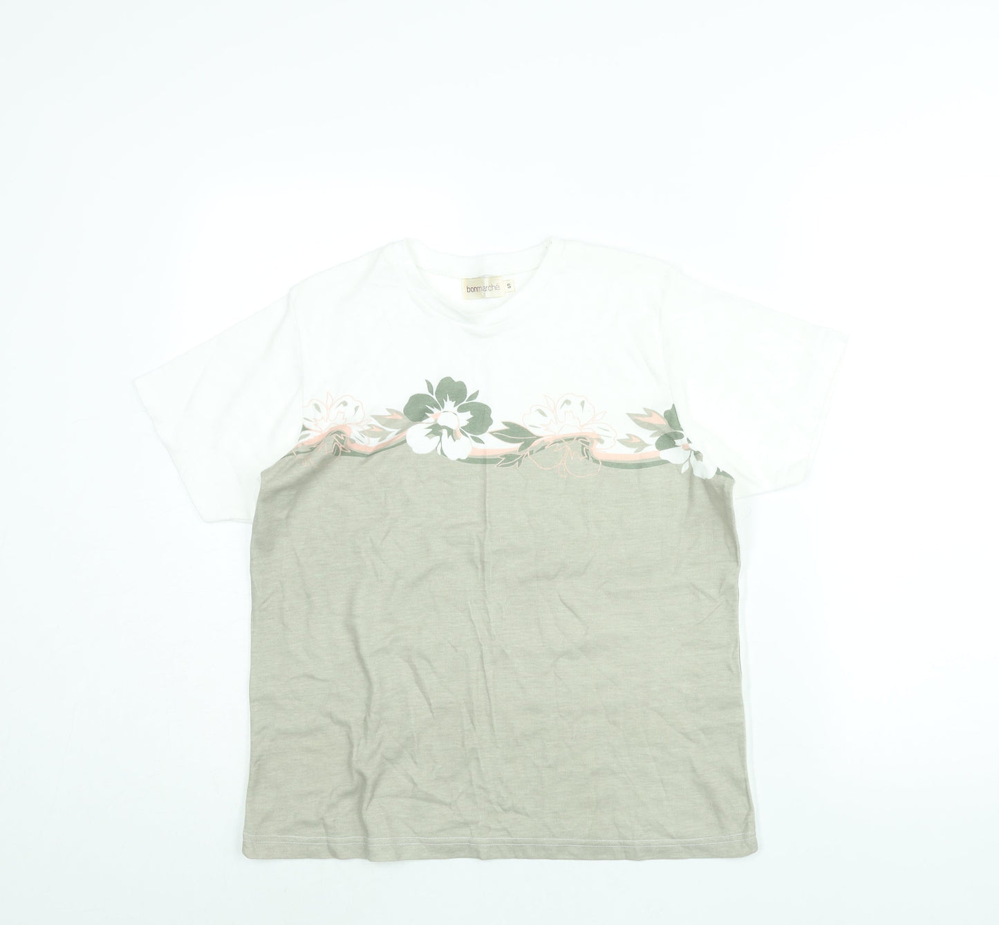 Bonmarché Womens White Colourblock Polyester Basic T-Shirt Size S Round Neck - Floral Print
