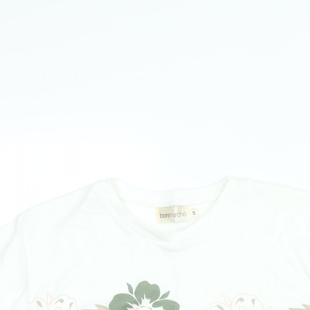 Bonmarché Womens White Colourblock Polyester Basic T-Shirt Size S Round Neck - Floral Print