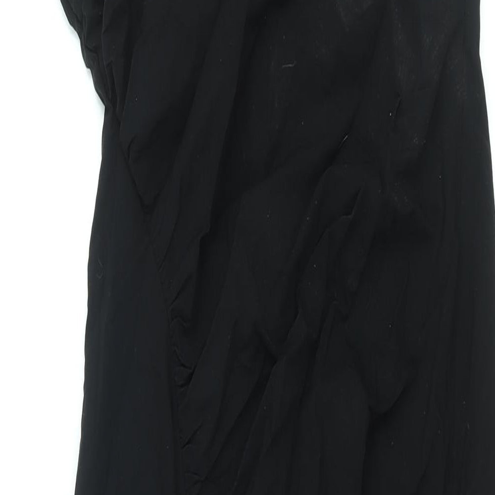 Zara Womens Black Viscose Maxi Size M One Shoulder Zip - Rouched Front Slit