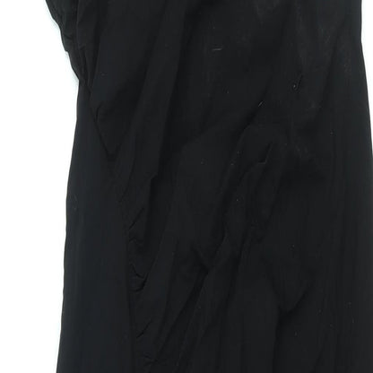Zara Womens Black Viscose Maxi Size M One Shoulder Zip - Rouched Front Slit