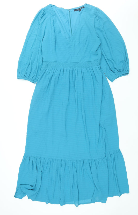 French Connection Womens Blue Polyester Maxi Size M V-Neck Zip