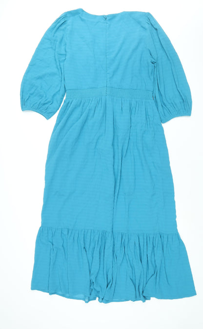 French Connection Womens Blue Polyester Maxi Size M V-Neck Zip