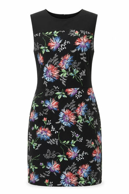 Oasis Womens Black Floral Polyester Shift Size 10 Round Neck Zip