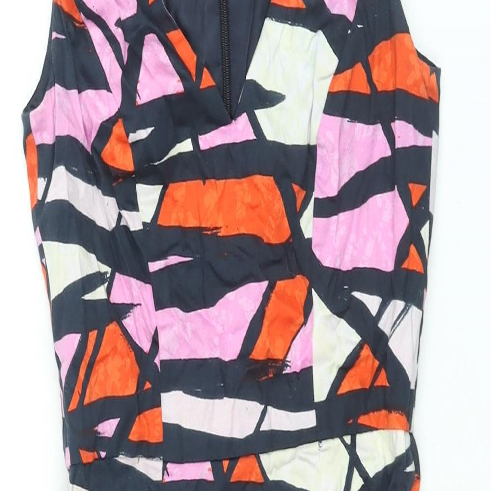 French Connection Womens Multicoloured Geometric Cotton Pencil Dress Size 6 V-Neck Zip