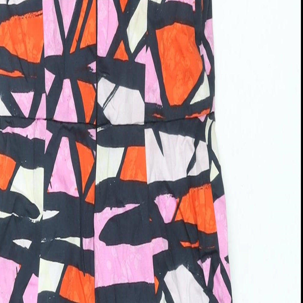 French Connection Womens Multicoloured Geometric Cotton Pencil Dress Size 6 V-Neck Zip