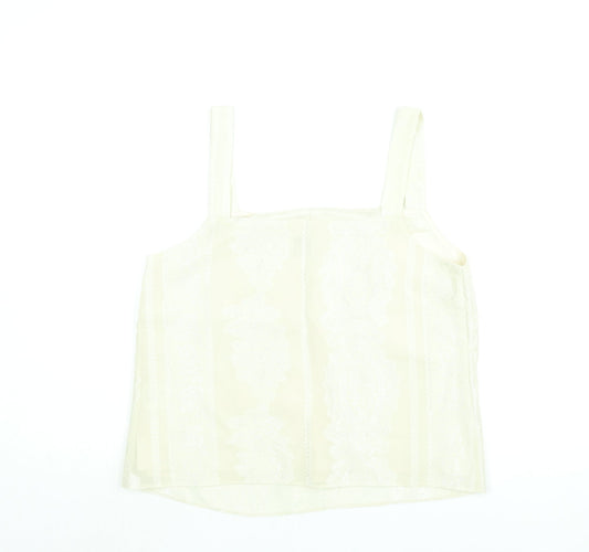 Roman Womens Ivory Geometric Polyester Camisole Blouse Size 14 Square Neck