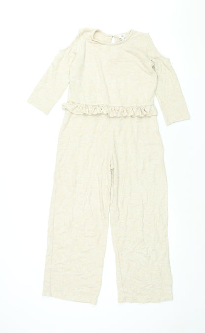 River Island Girls Beige Polyester Jumpsuit One-Piece Size 9-10 Years L25 in Button - Frill