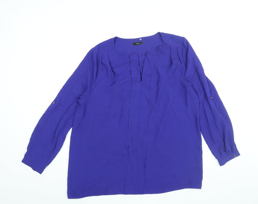 M&Co Womens Blue Polyester Basic Blouse Size 14 V-Neck