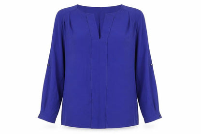 M&Co Womens Blue Polyester Basic Blouse Size 14 V-Neck