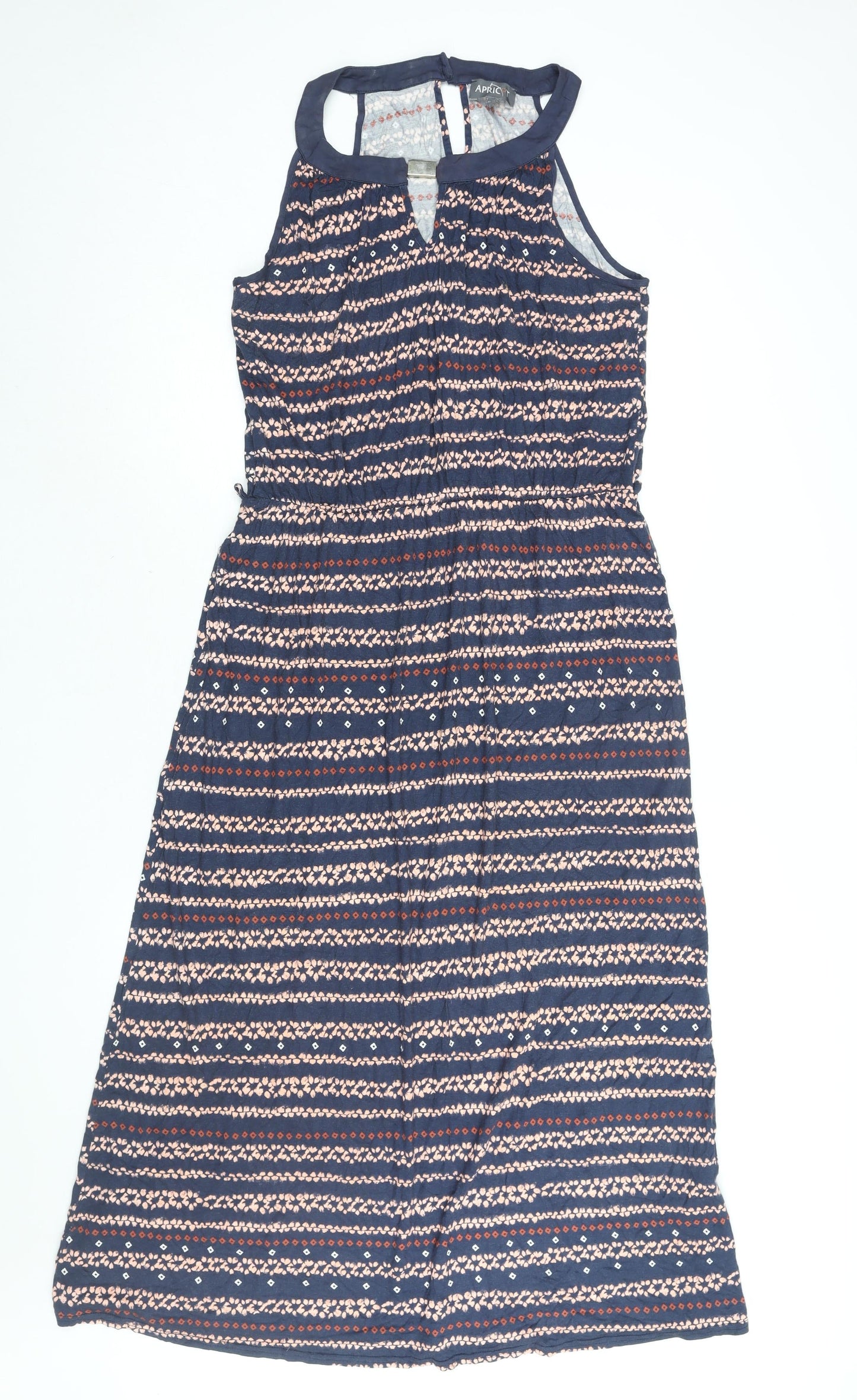 Apricot Womens Blue Geometric Viscose Maxi Size 16 Round Neck Button