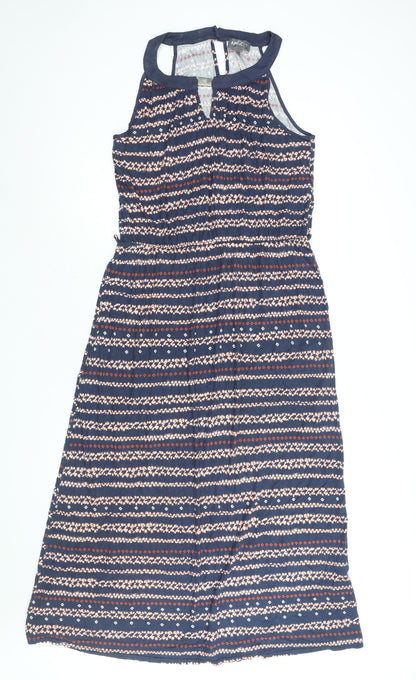 Apricot Womens Blue Geometric Viscose Maxi Size 16 Round Neck Button