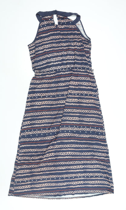 Apricot Womens Blue Geometric Viscose Maxi Size 16 Round Neck Button