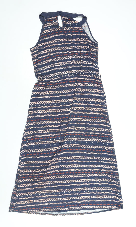 Apricot Womens Blue Geometric Viscose Maxi Size 16 Round Neck Button